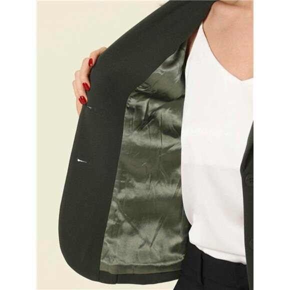 Women's Work Office Blazer Stretch Lapel Collar Long Sleeve Jacket Army Green - Picture 5 of 5